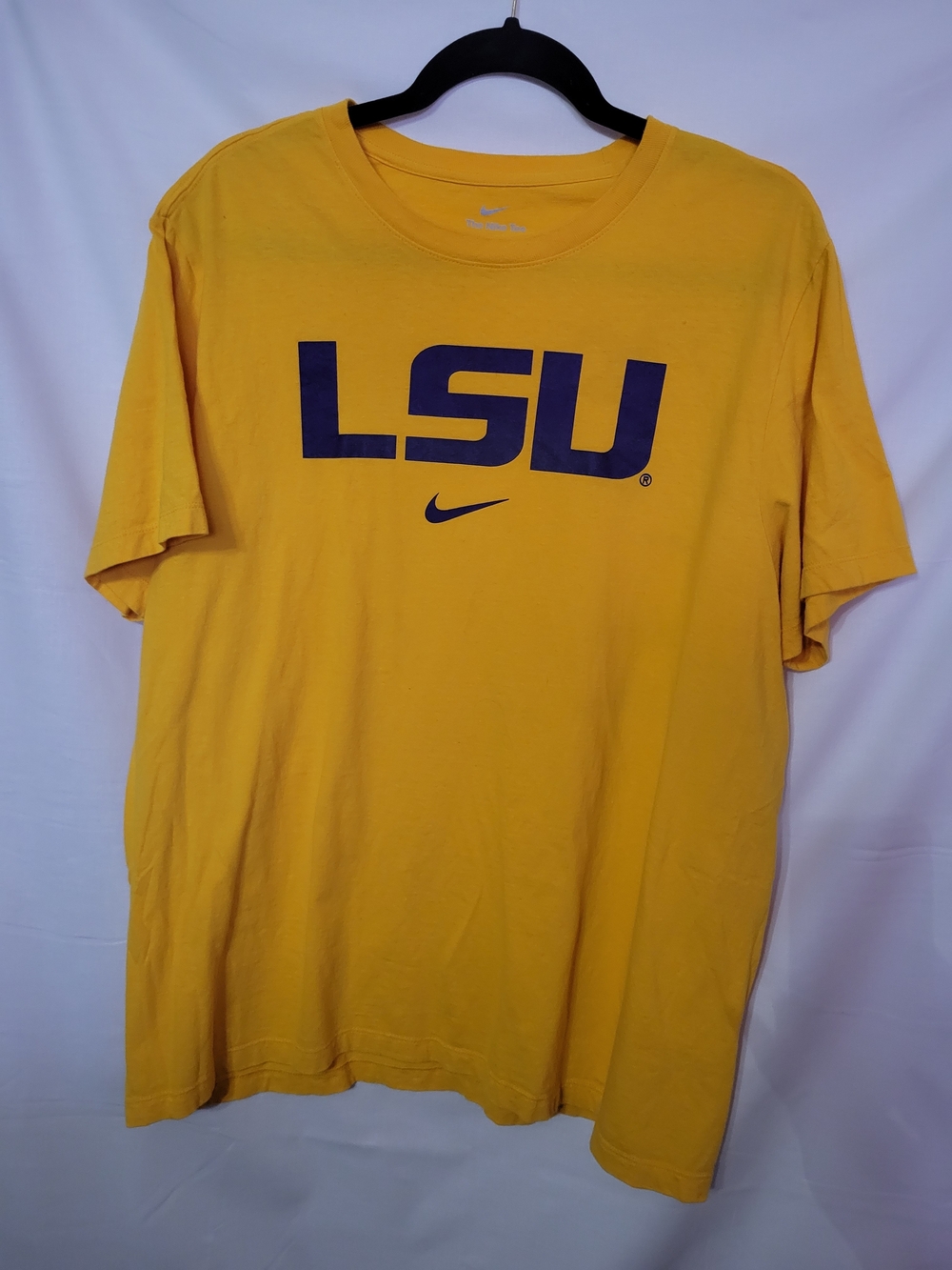 Nike Short Sleeve LSU Tee in Gold with Purple Logo